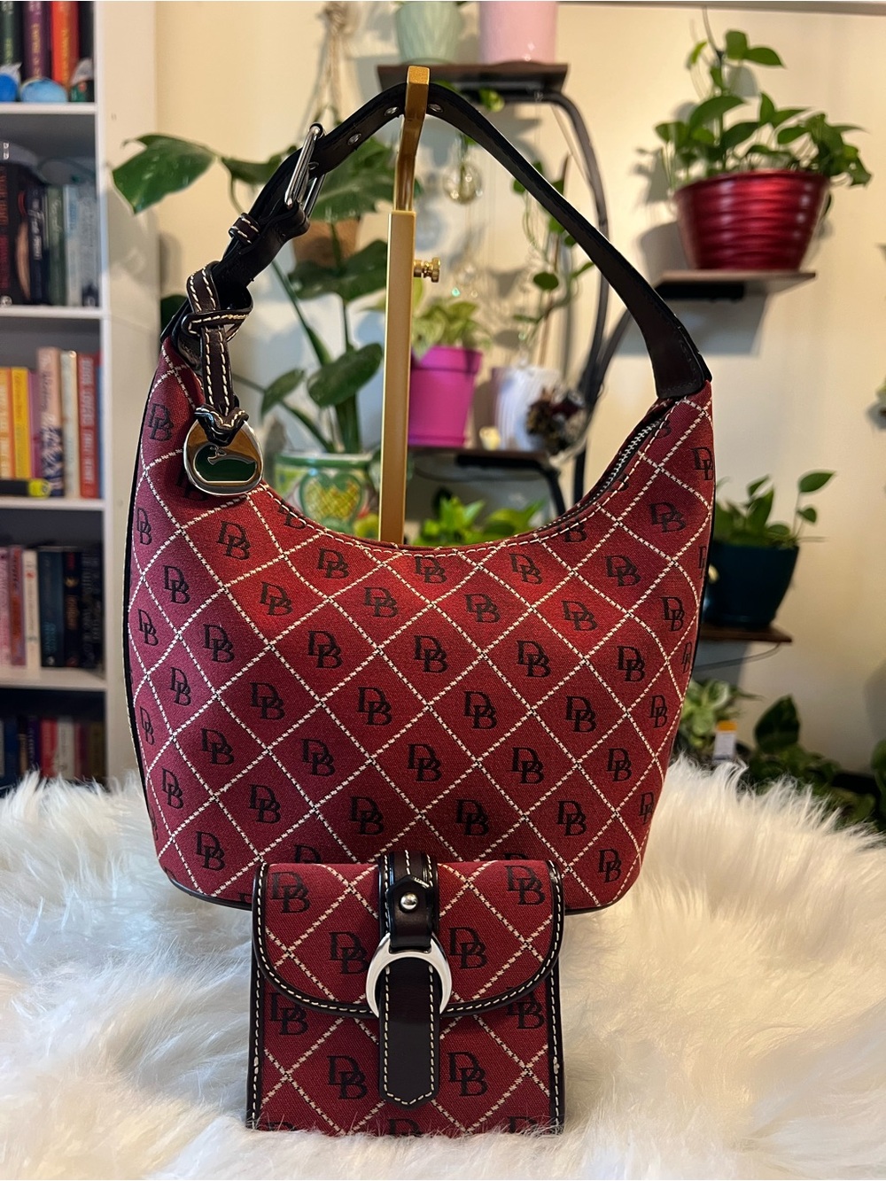 Dooney & Bourke Red Monogram Shoulder Bag with Coin Pouch